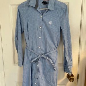 Blue polka dot shirt dress